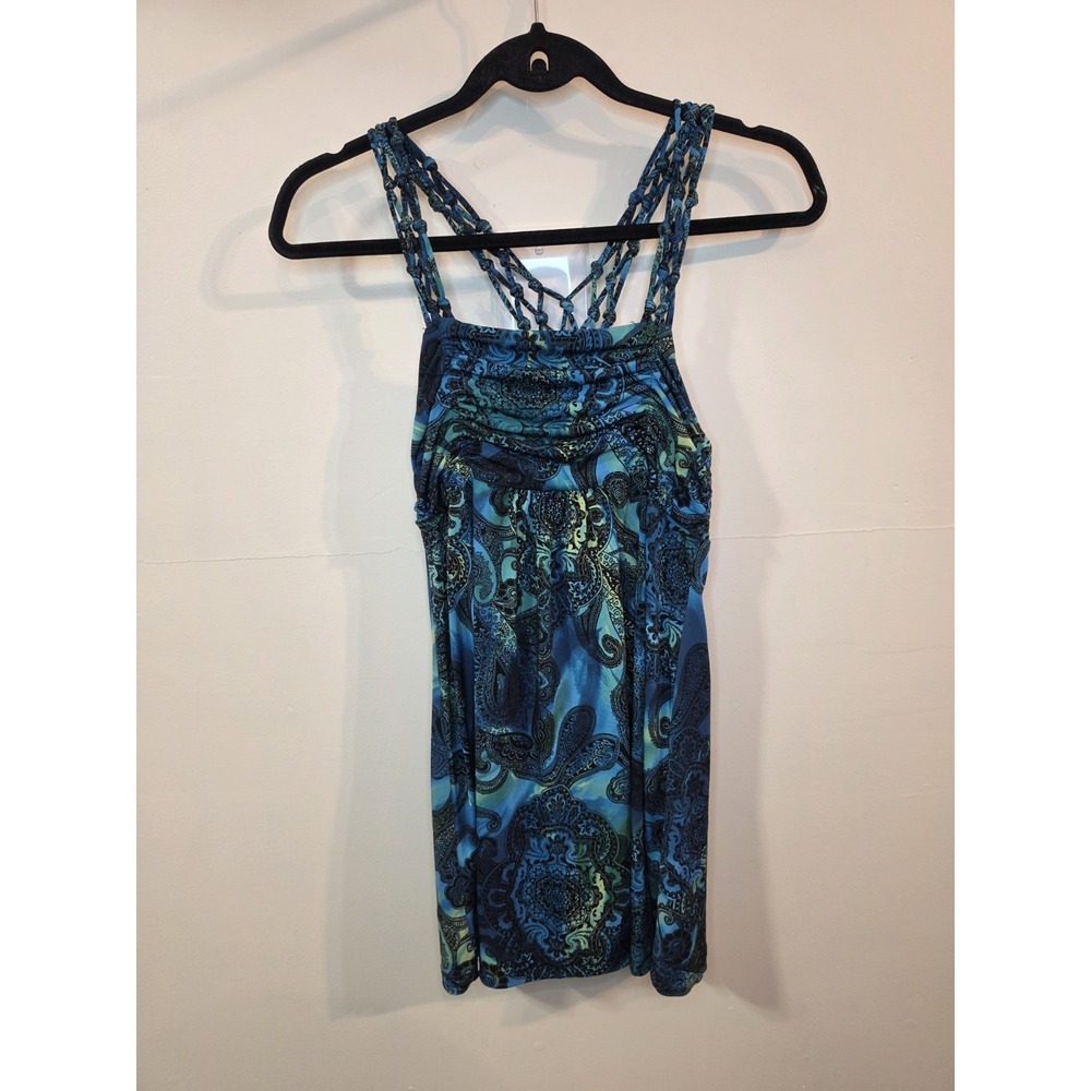 Y2K Paisley Tank‎ Top Womens Large Blue Boho Strappy Back Festival Cami anXiety